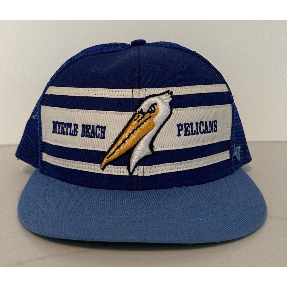 ‘47 Brand Myrtle Beach Pelicans SnapBack Hat Blue MiLB Baseball Trucker Mesh EUC